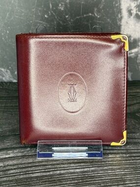 Cartier Must de Cartier Bifold Wallet Burgundy Leather Vintage Authentic
